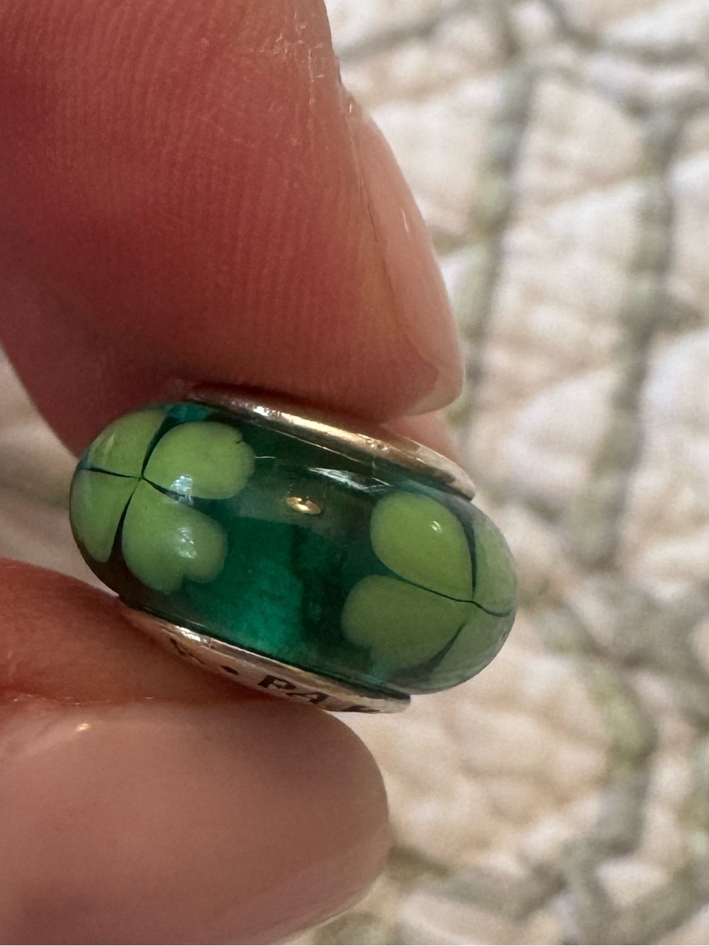 Pandora Sterling Silver S925 Green Clover Glass Bead Charm